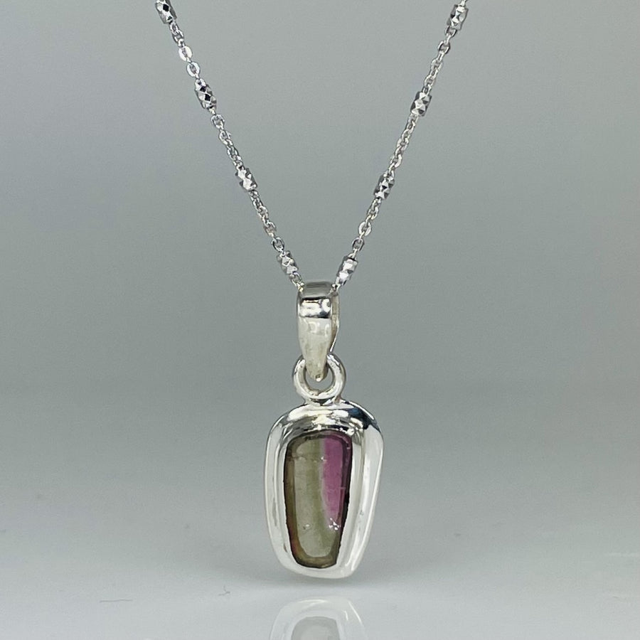 Watermelon Tourmaline Bezel Necklace 8x14mm