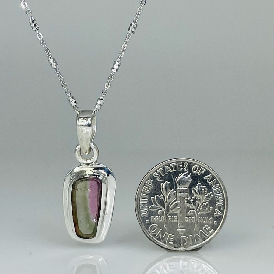 Watermelon Tourmaline Bezel Necklace 8x14mm