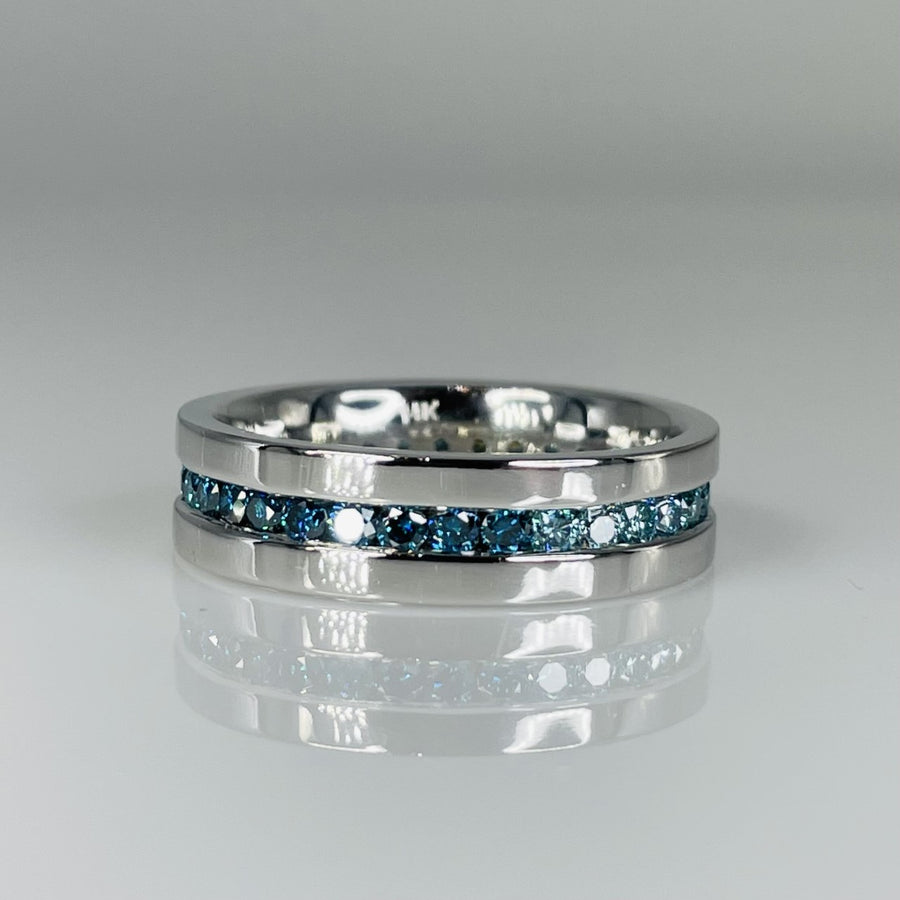 14K White Gold Blue Diamond Eternity Band 1.22ct