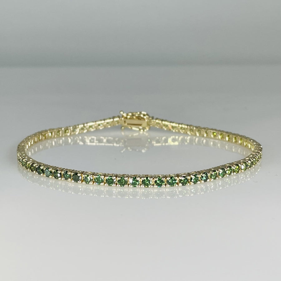 14K Yellow Gold Green Diamond Tennis Bracelet