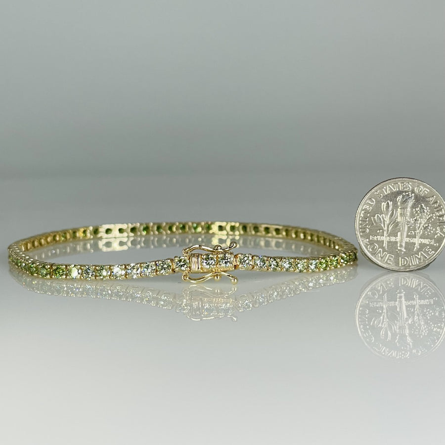 14K Yellow Gold Green Diamond Tennis Bracelet
