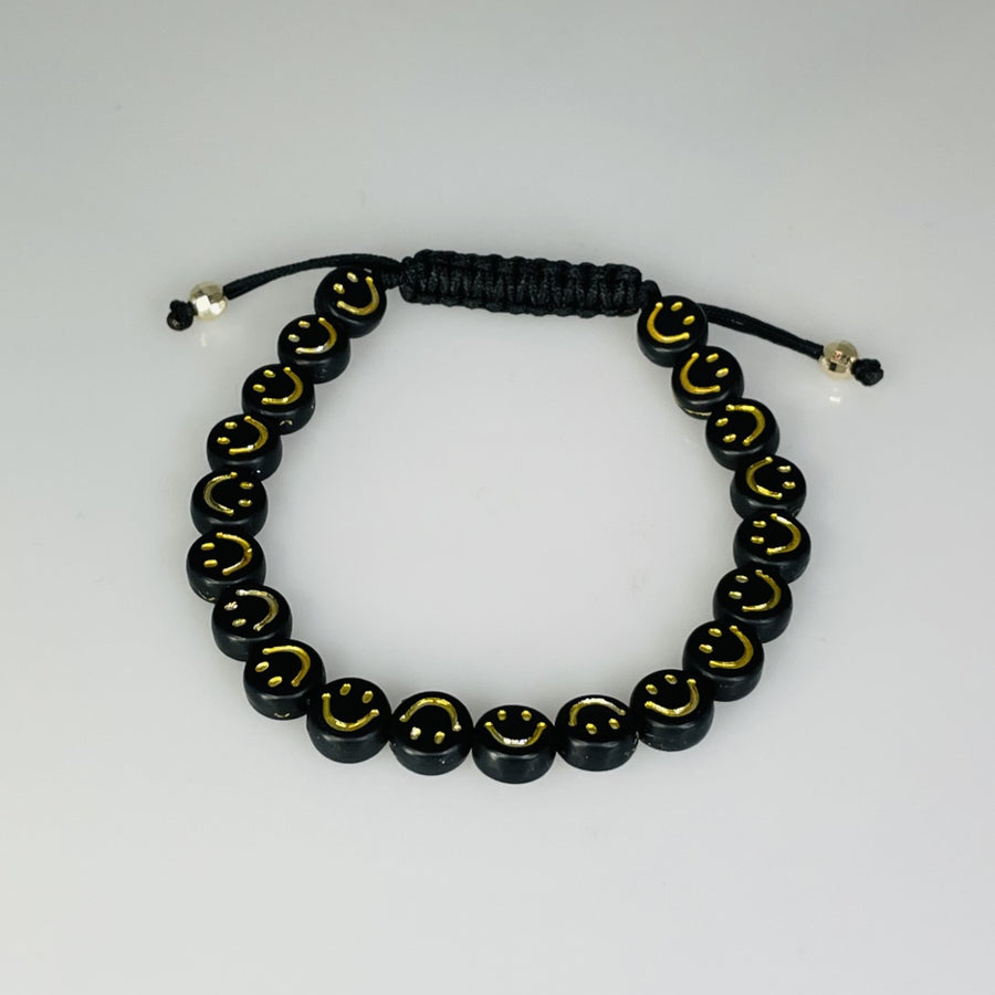 14K Yellow Gold Black and Gold Happy Face Bracelet