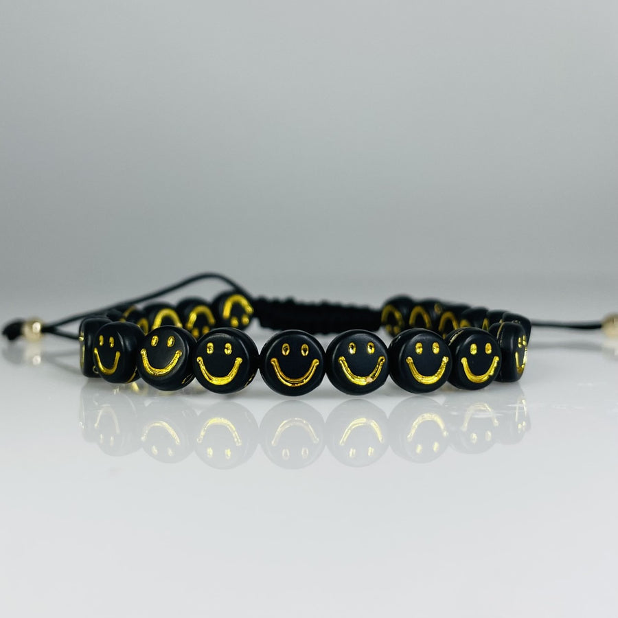 14K Yellow Gold Black and Gold Happy Face Bracelet