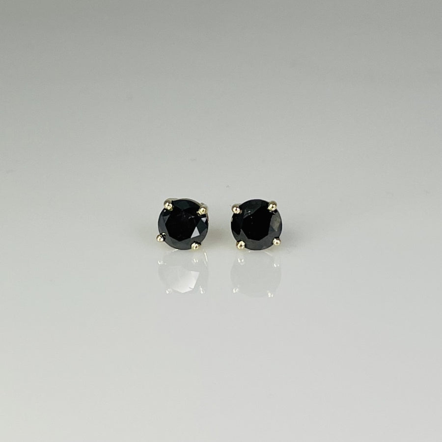 14K Yellow Gold Black Diamond Studs 1.36ct