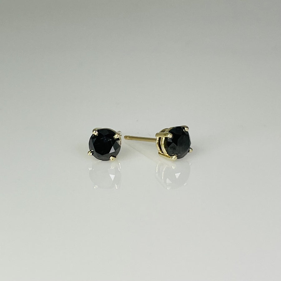 14K Yellow Gold Black Diamond Studs 1.36ct