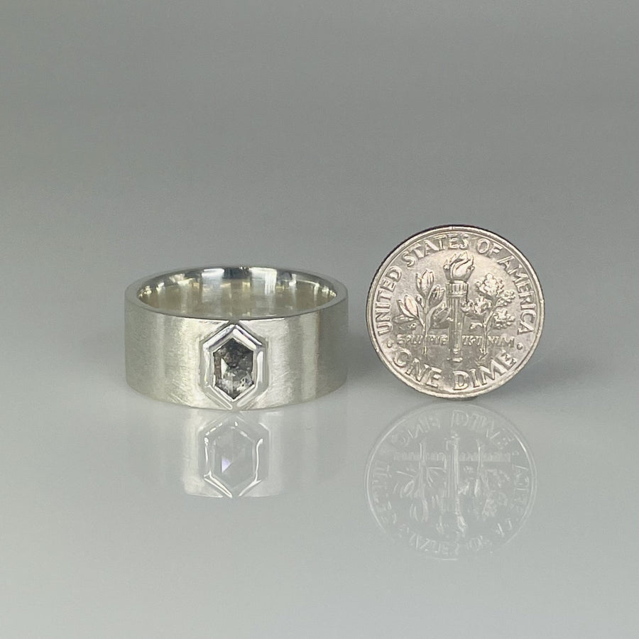 Sterling Silver Hexagon Grey Diamond Ring 0.91ct