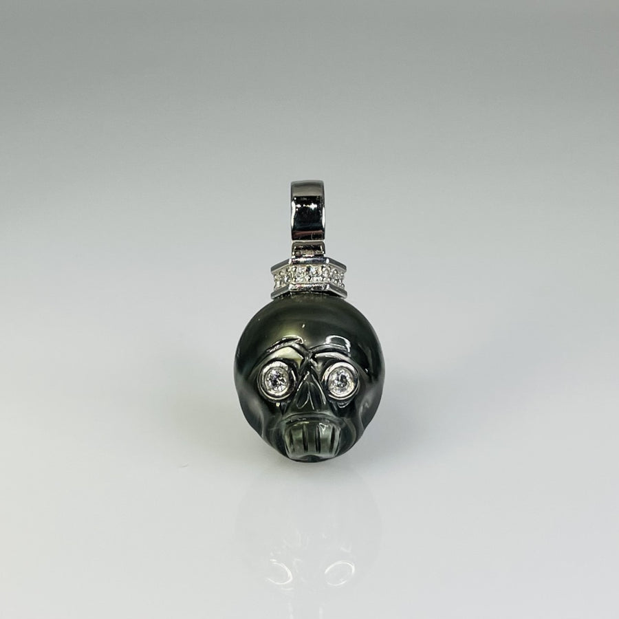 14K White Gold Diamond South Sea Pearl Skull 0.17ct