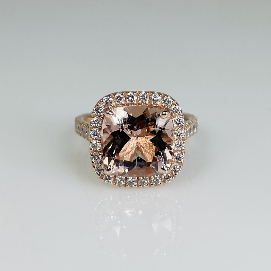 14K Rose Gold Morganite and Diamond Ring 4.19/0.95ct
