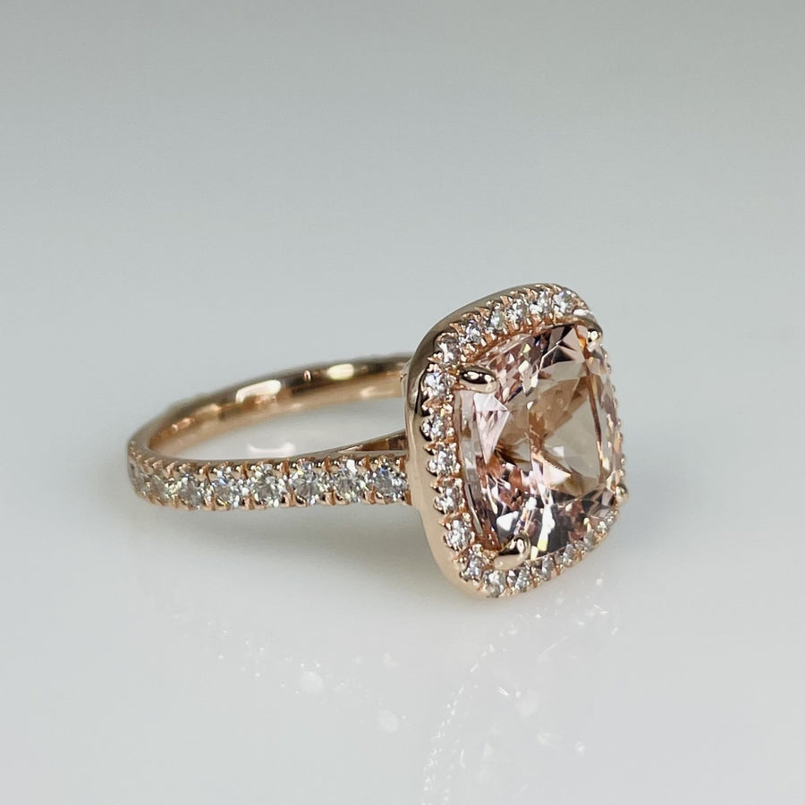 14K Rose Gold Morganite and Diamond Ring 4.19/0.95ct