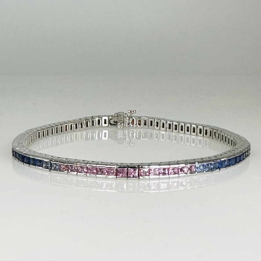 14K White Gold Channel Set Rainbow Sapphire Tennis Bracelet 7.8ct