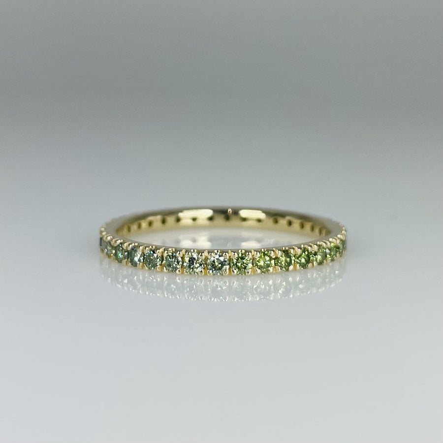 14K Yellow Gold Graduated Green Diamond Eternity Band 1.08ct