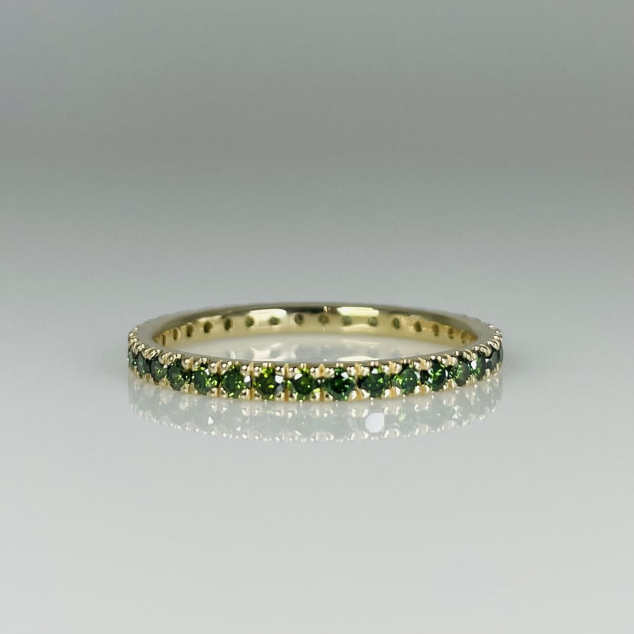 14K Yellow Gold Graduated Green Diamond Eternity Band 1.08ct