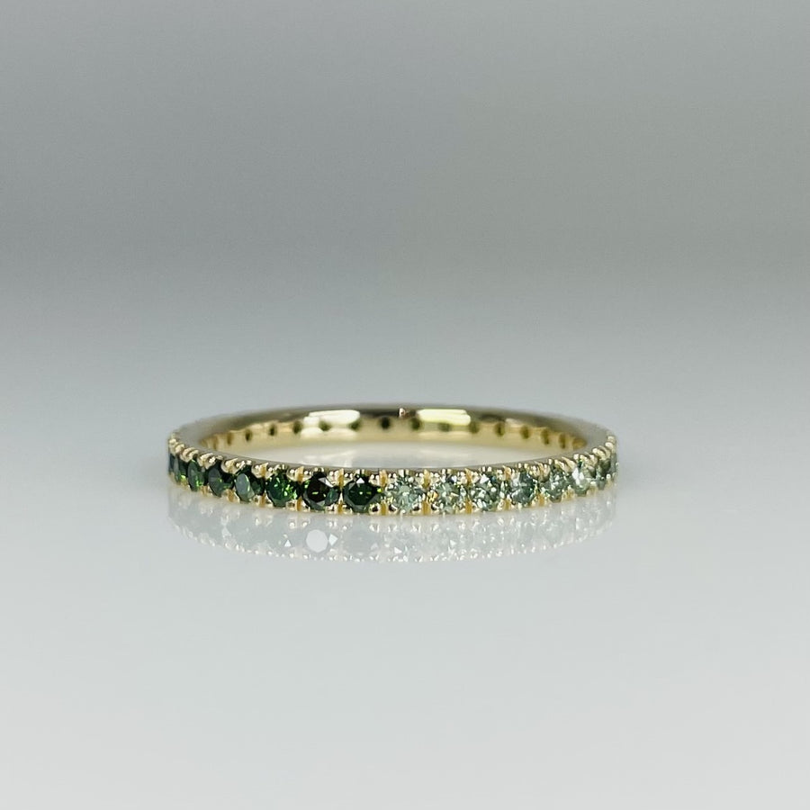 14K Yellow Gold Graduated Green Diamond Eternity Band 1.08ct