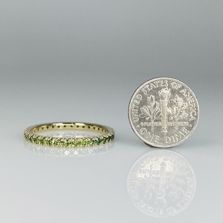 14K Yellow Gold Graduated Green Diamond Eternity Band 1.08ct