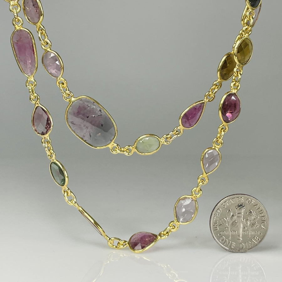 Gold Vermeil Multi Color Tourmaline Bezel Necklace 36"