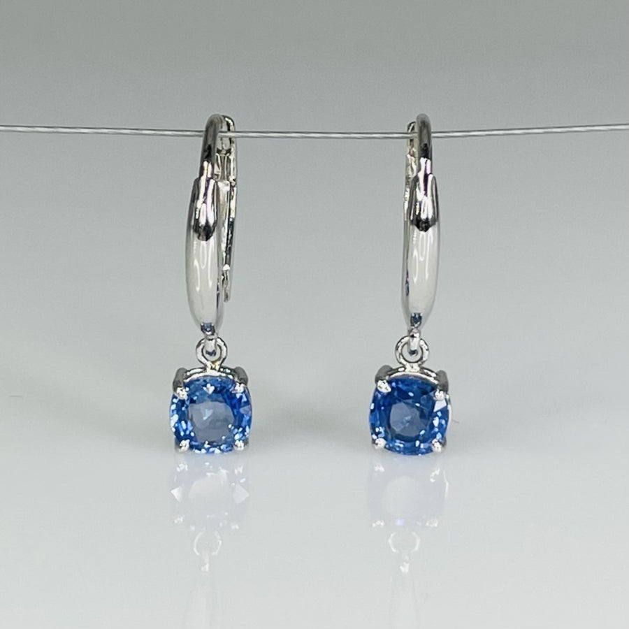 14K White Gold Blue Sapphire Drop Earrings 1.62ct