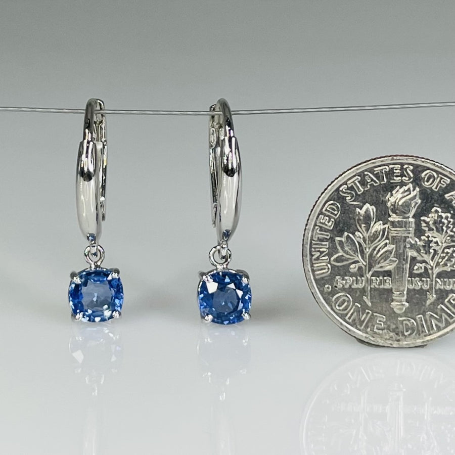 14K White Gold Blue Sapphire Drop Earrings 1.62ct