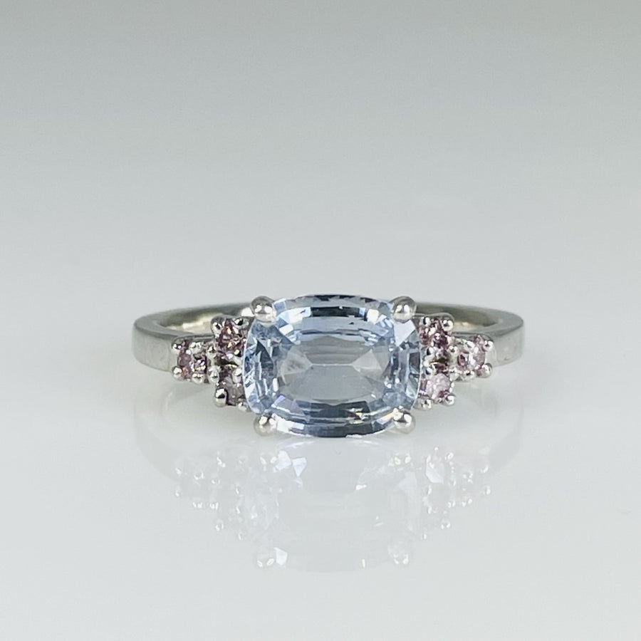 14K White Gold Light Blue Sapphire and Pink Diamond Ring 1.63/0.18ct