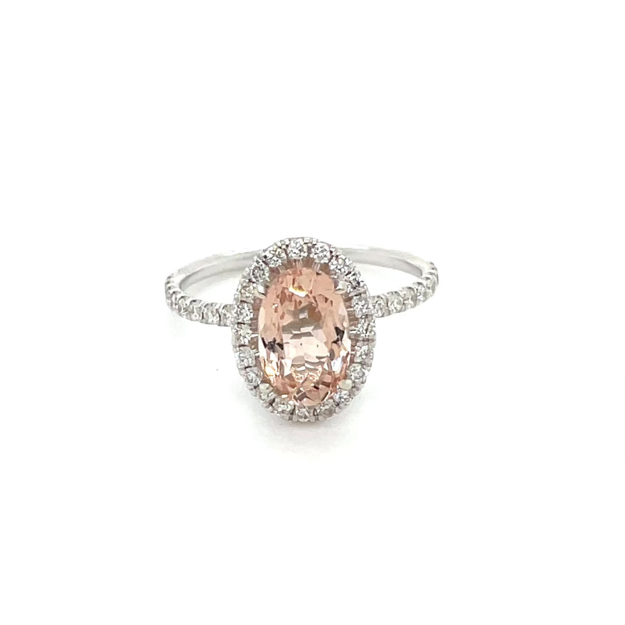 14K White Gold Morganite Diamond Ring 1.63/0.50ct