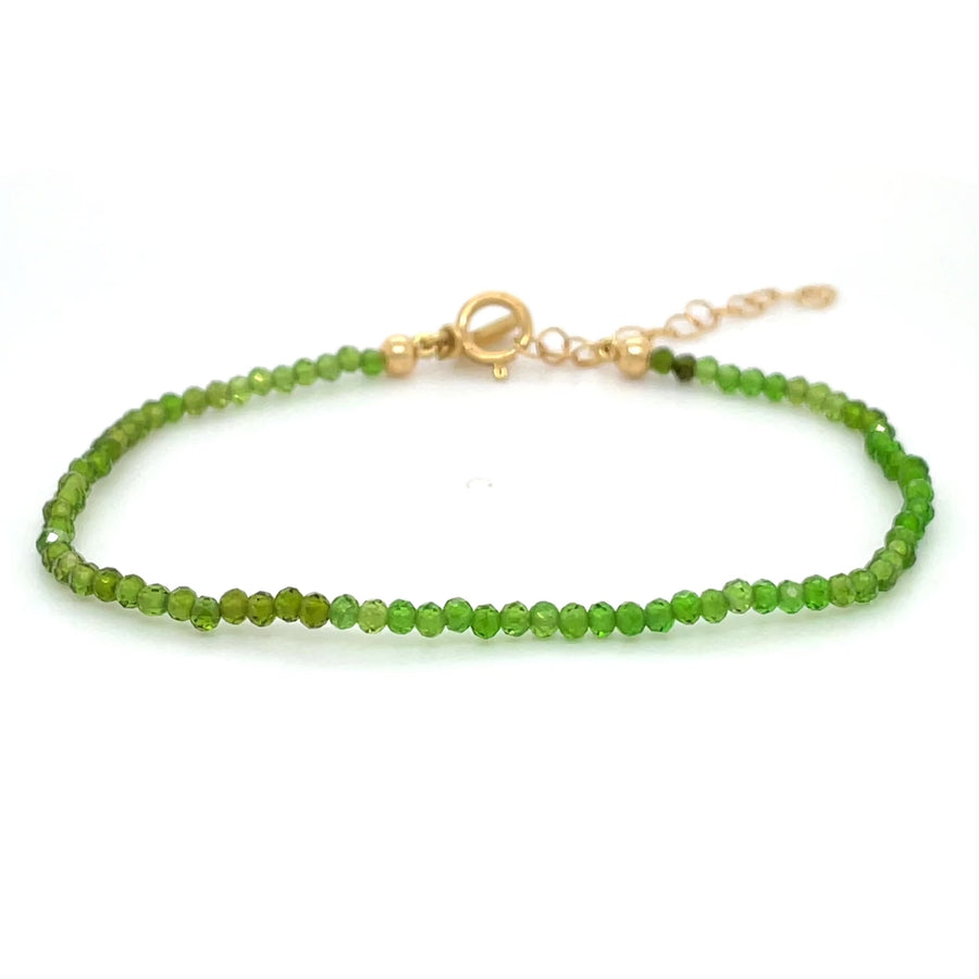 14K Yellow Gold Chrome Diopside Beaded Bracelet