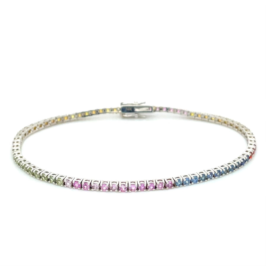 14K White Gold Rainbow Sapphire Tennis Bracelet 3.04ct