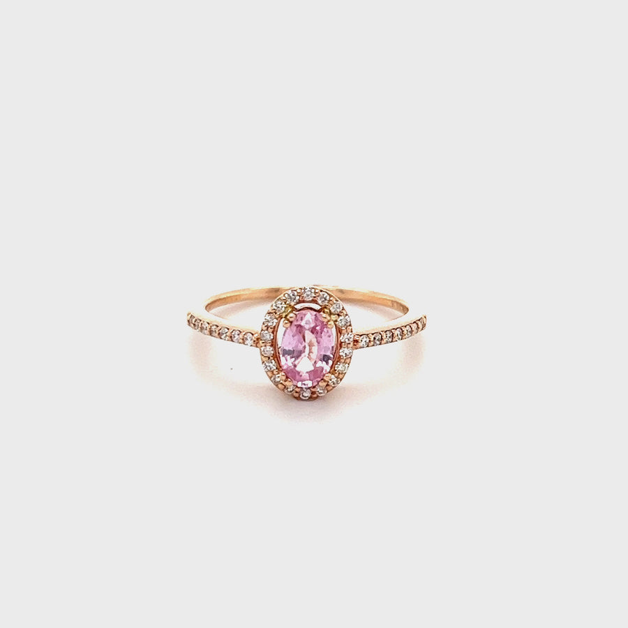 14K Rose Gold Pink Sapphire Diamond Ring 0.65ct/0.16ct