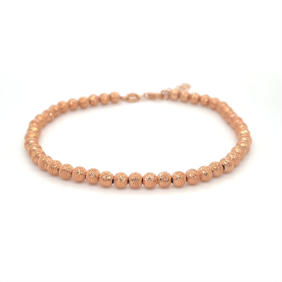 14K Rose Gold Fancy Diamond Cut Beaded Bracelet 4mm