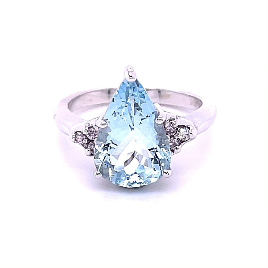 14K White Gold Aquamarine and Light Pink Diamond Ring 3.08ct/0.10ct