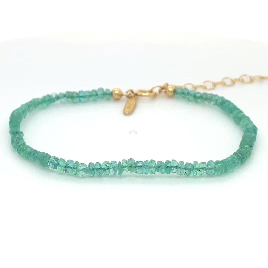 14K Yellow Gold Emerald Beaded Bracelet 3mm
