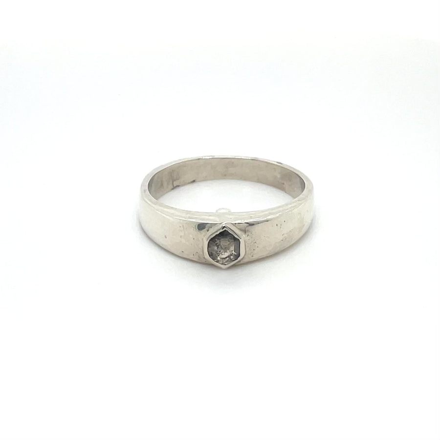 Sterling Silver Hexagon Grey Diamond Ring 0.30ct