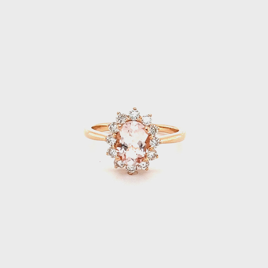 14K Rose Gold Morganite Diamond Ring 1.10ct/0.46ct