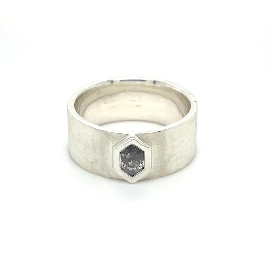 Sterling Silver Hexagon Grey Diamond Ring 0.91ct