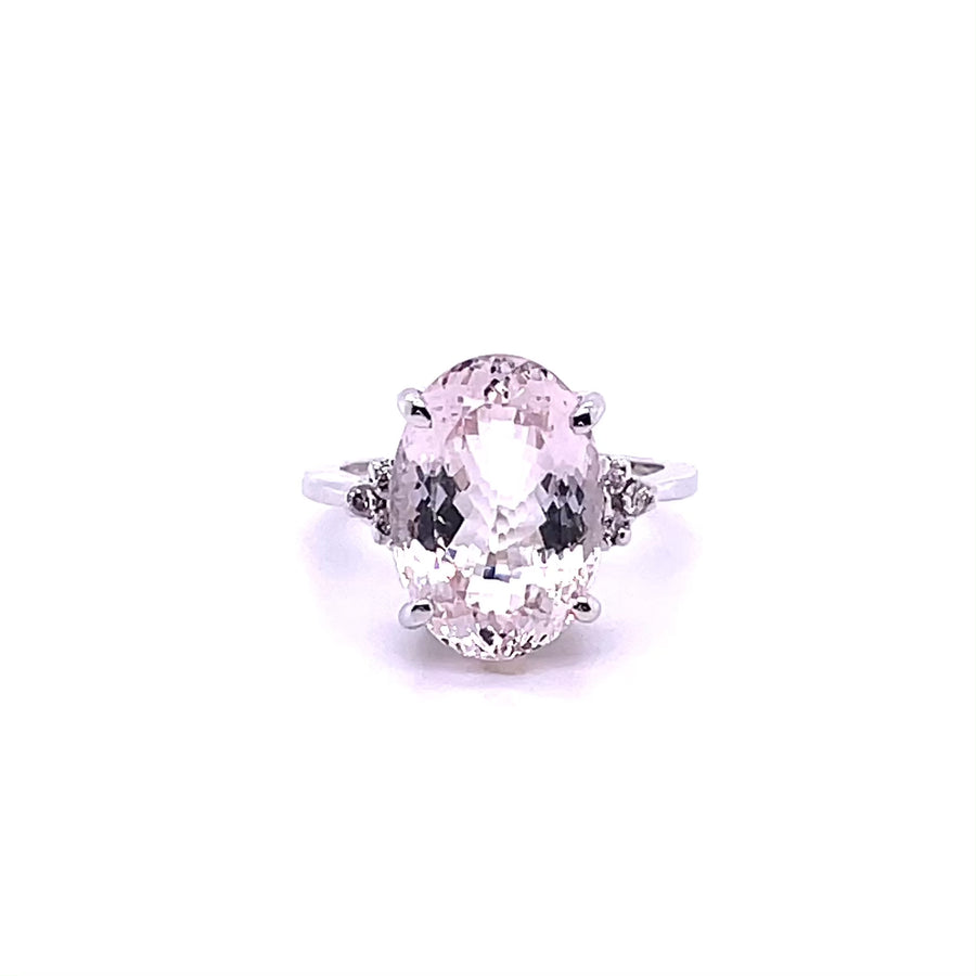 14K White Gold Morganite and Pink Diamond Ring 6.34ct/0.10ct
