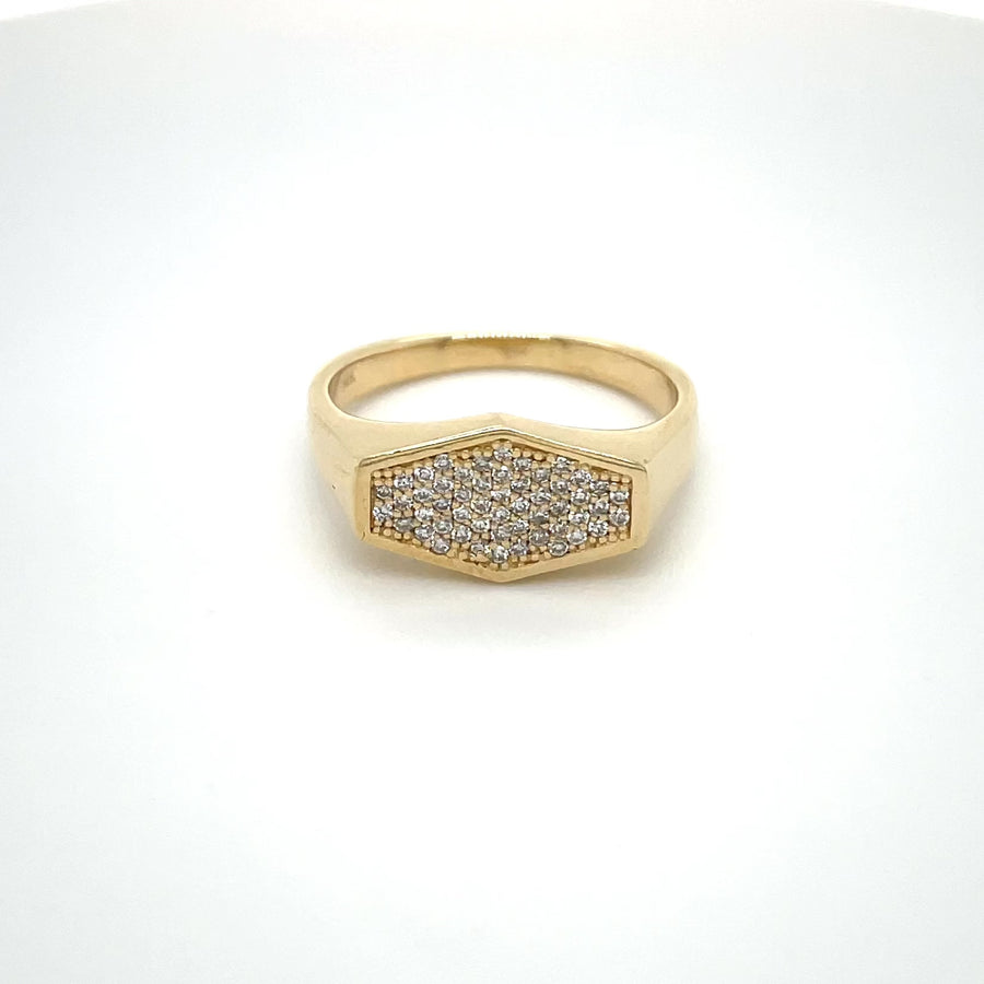 14K Yellow Gold Diamond Hexagon Ring 0.25ct