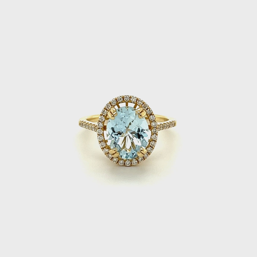 14K Yellow Gold Aquamarine Diamond Ring 2.0/0.28ct