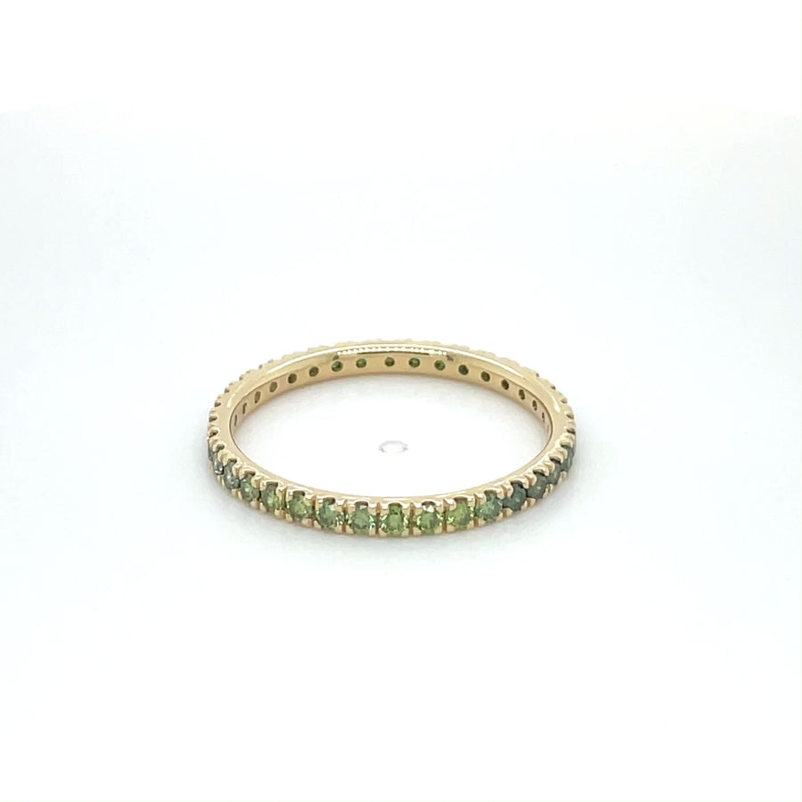 14K Yellow Gold Graduated Green Diamond Eternity Band 1.08ct