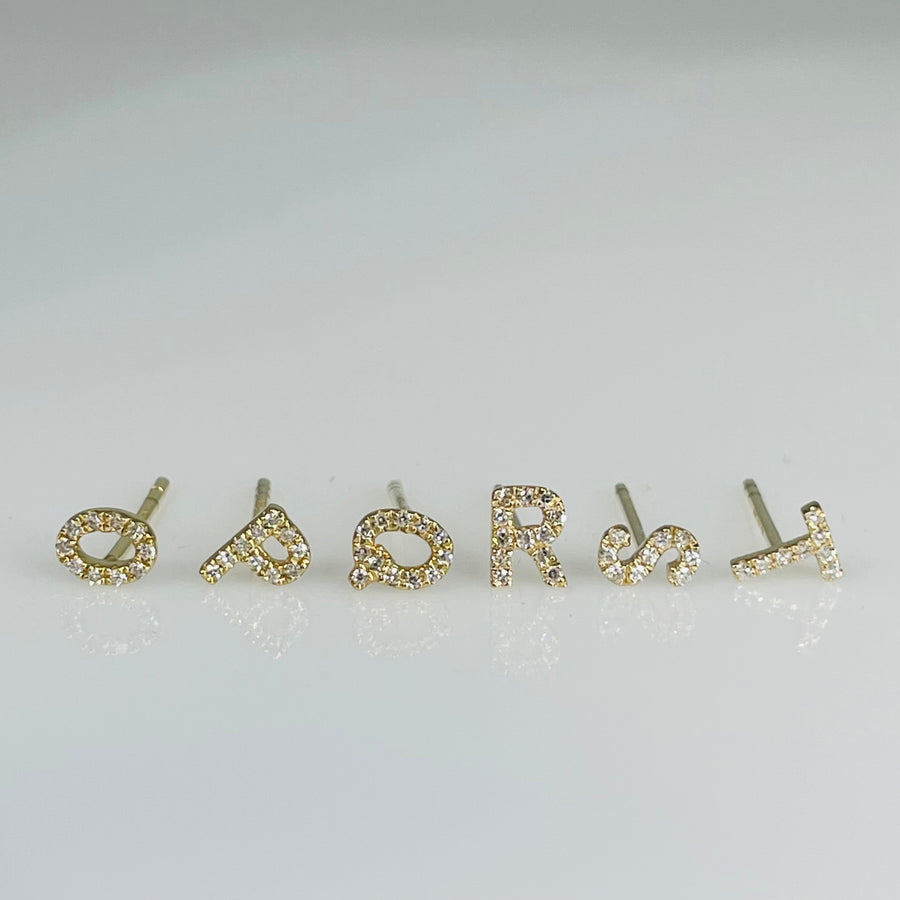 14 Karat Yellow Gold Diamond Initial Stud Earring - Pair
