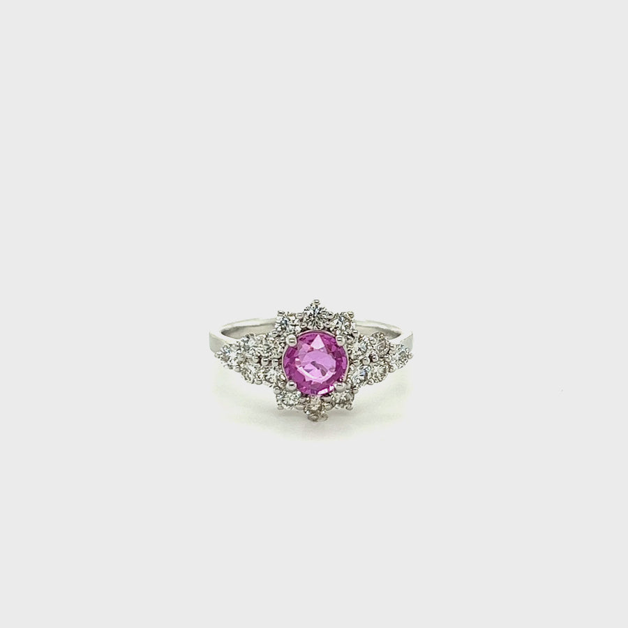 14K White Gold Pink Sapphire and Diamond Ring 0.96/1.0ct