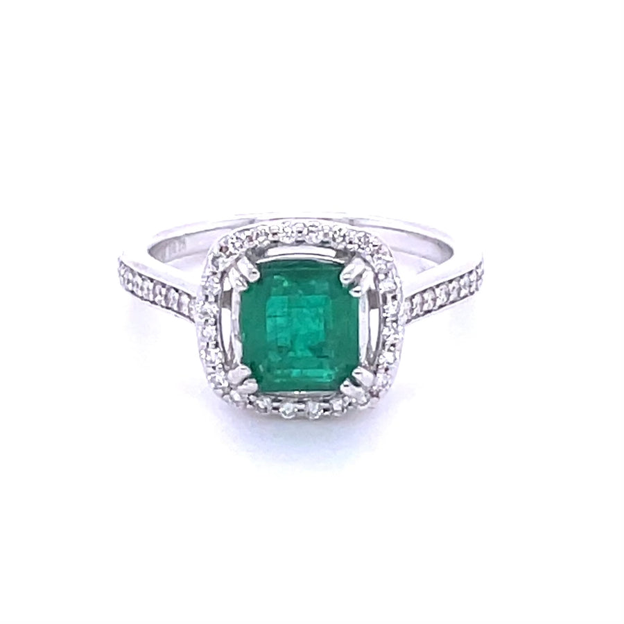 14K White Gold Emerald Diamond Ring 1.29ct/0.27ct