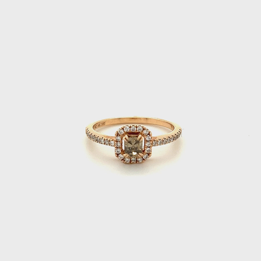 14K Rose Gold Champagne and White Diamond Ring 0.41/0.21ct