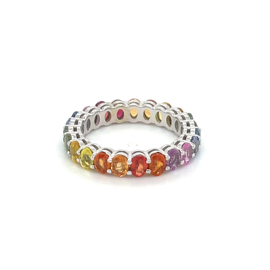 14K White Gold Rainbow Sapphire Ring 4.60ct
