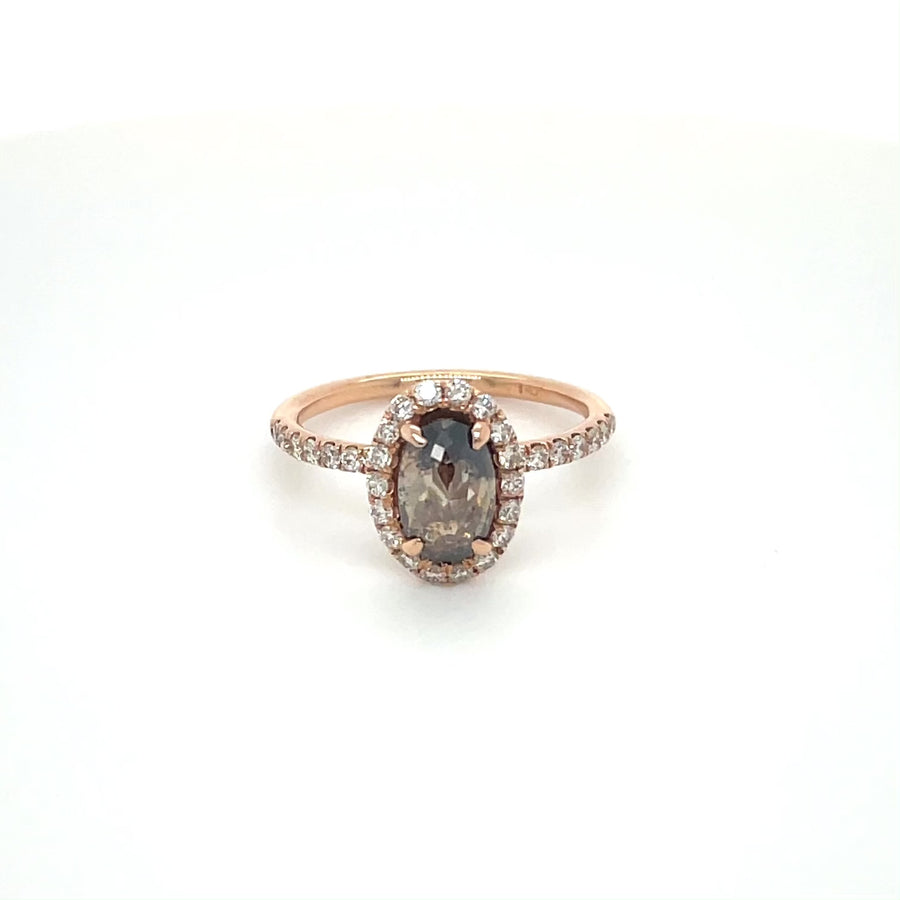 14K Rose Gold Champagne and White Diamond Ring 1.13/0.35ct
