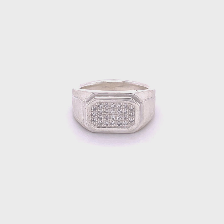 Sterling Silver Pave Diamond Cushion Signet Ring 0.26ct