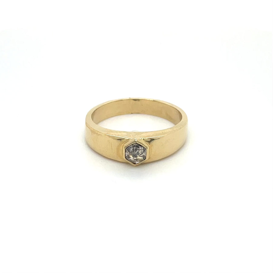 14K Yellow Gold Hexagon Grey Diamond Ring 0.39ct