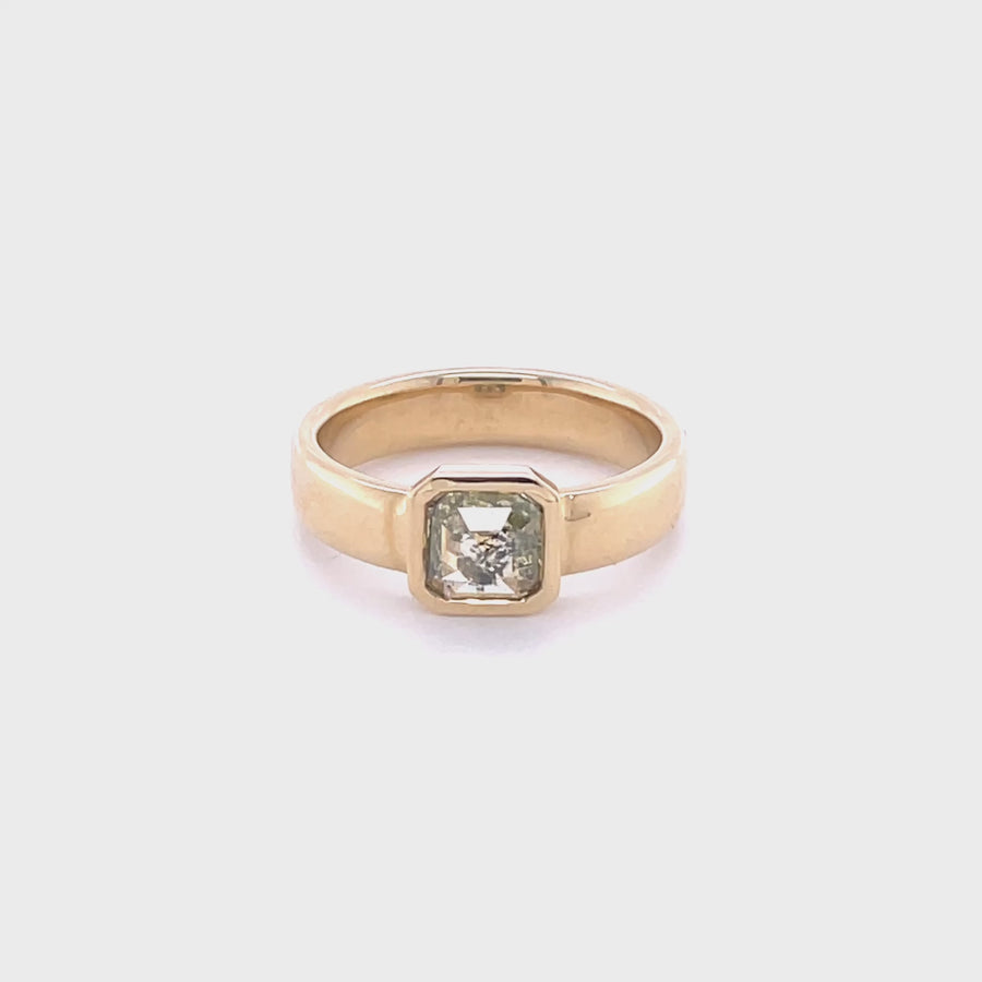 14K Yellow Gold Green Diamond Ring 0.90ct