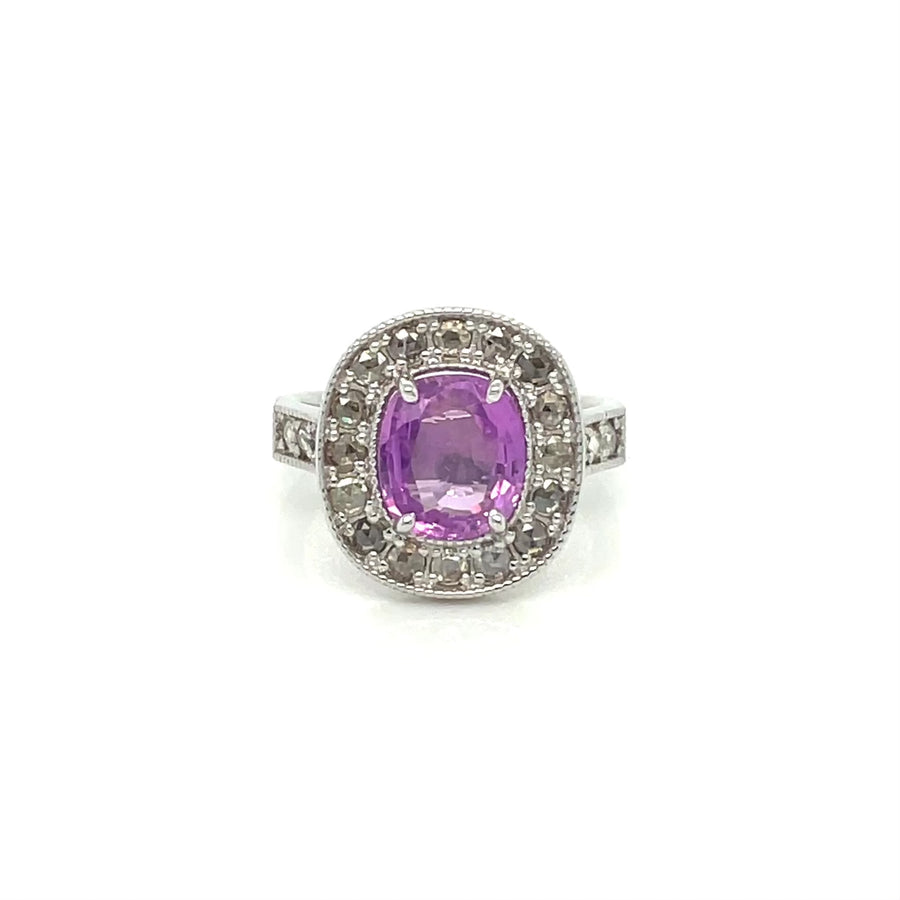 14K White Gold Pink Sapphire and Diamond Ring 2.48/0.50ct