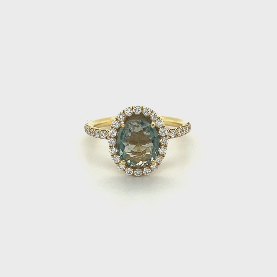 14K Yellow Gold Green Tourmaline Diamond Ring 2.20ct/0.68ct