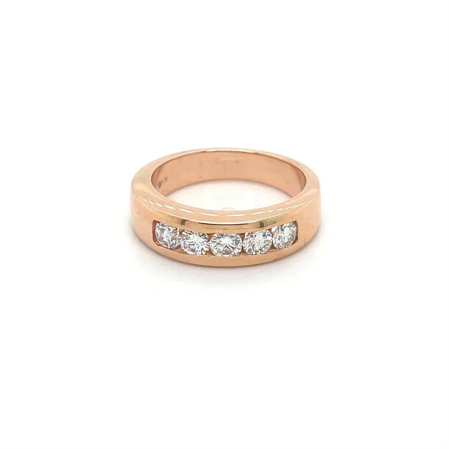 14K Rose Gold Quintuple White Diamond Band 1.0ct