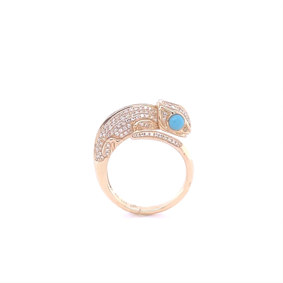 14K Yellow Gold Turquoise and Diamond Chameleon Ring 0.40/0.40ct
