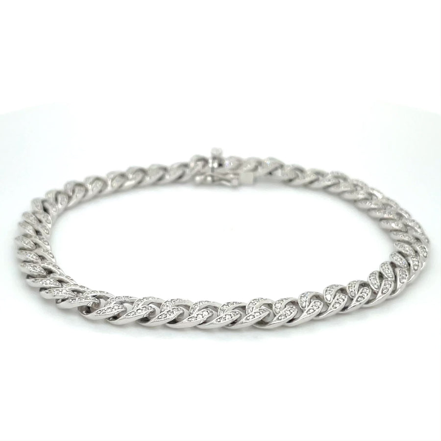 14K White Gold Diamond Cuban Bracelet 1.05ct